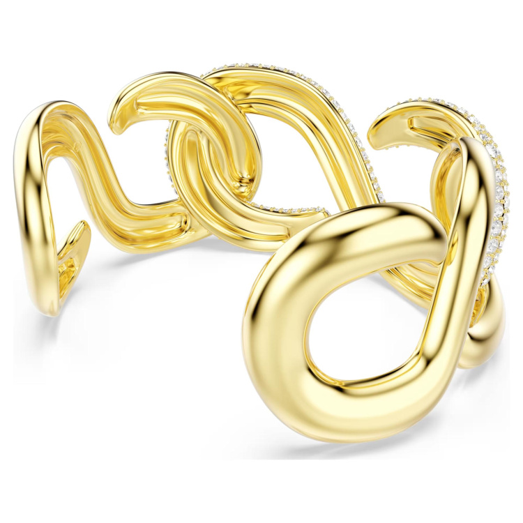 Dextera cuff Round cut, White, Gold-tone plated